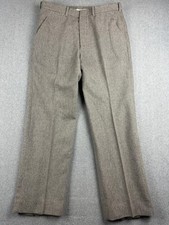 Vintage Wool Dress Pants Mens 33x31 Gray Herringbone Pleated Straight 80s Lined