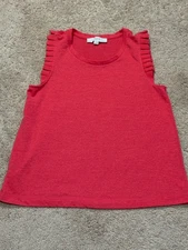 Loft Womens Shirt Size Small Orange Flutter Sleeve Classic Lightweight Casual