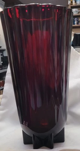 Anchor Hocking Vintage Royal Ruby Red 10 Inch Fluted Vase Excellent Used Cond