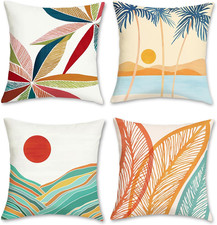 Tropical Summer Pillow Covers 18X18 Set of 4 Beach Palm Tree Boho Decorative Thr