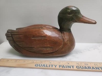 Hand Carved Decoration Duck Brown And Green Moving Head No Signature K5