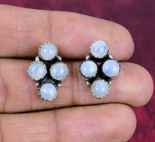 Rainbow Moonstone Gemstone Handmade 925 Sterling Silver Women Jewelry Earrings