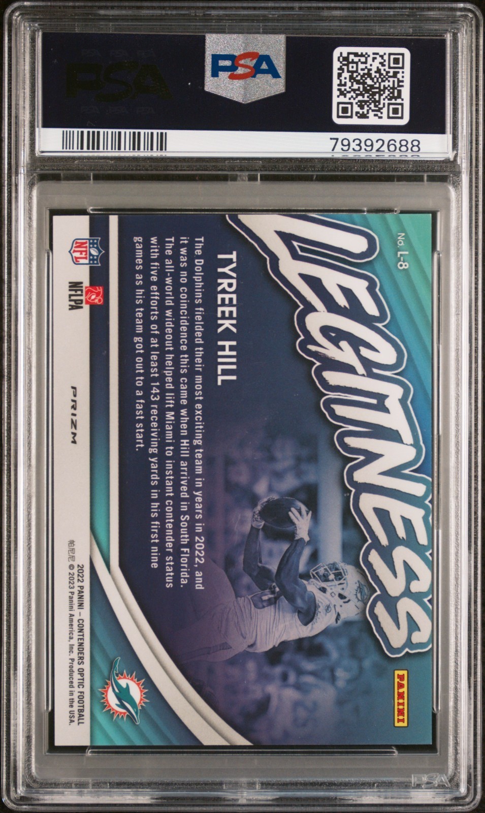 2022 Panini Contenders Optic Tyreek Hill Dolphins Legitness L-8 PSA 10 view 2