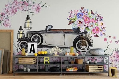 3D Flowers Cars Watercolor Wall Murals Wallpaper Murals Wall Sticker