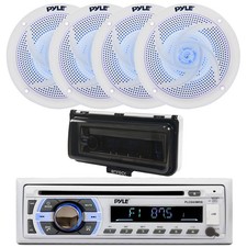 Pyle Bluetooth CD Receiver, 4x 5.25" 180W Blue Flash LED Speaker, Cover White 