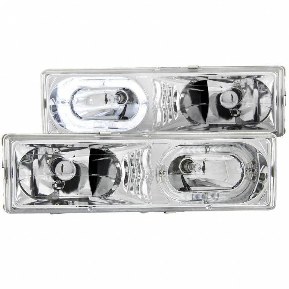 Faros de cristal cromados con halo ANZO para GMC V3500/R3500 1988 1989 1990 1991 Foto 3 de 4