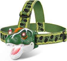 LED Kids Headlamp Battery Powered Flashlight T Rex Dinosaur Toy Stocking Stuffer
