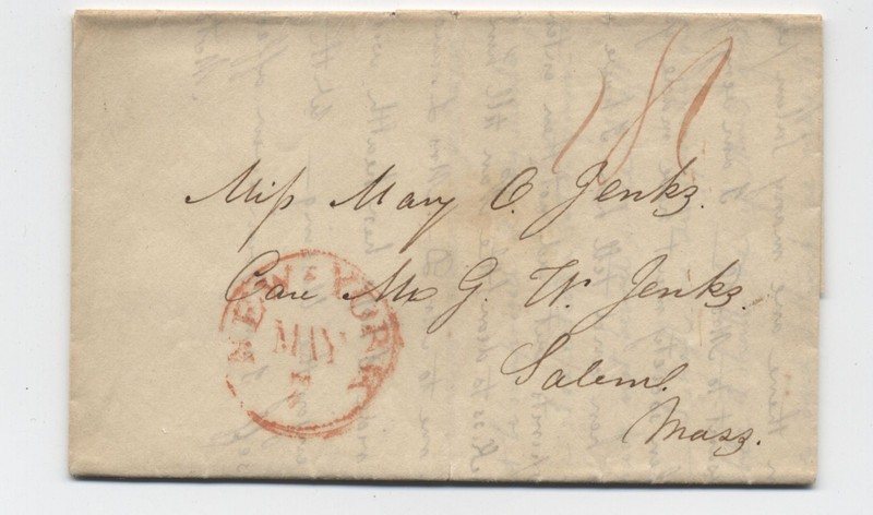 1835 New York city stampless folded letter to Salem MA [7035.147]