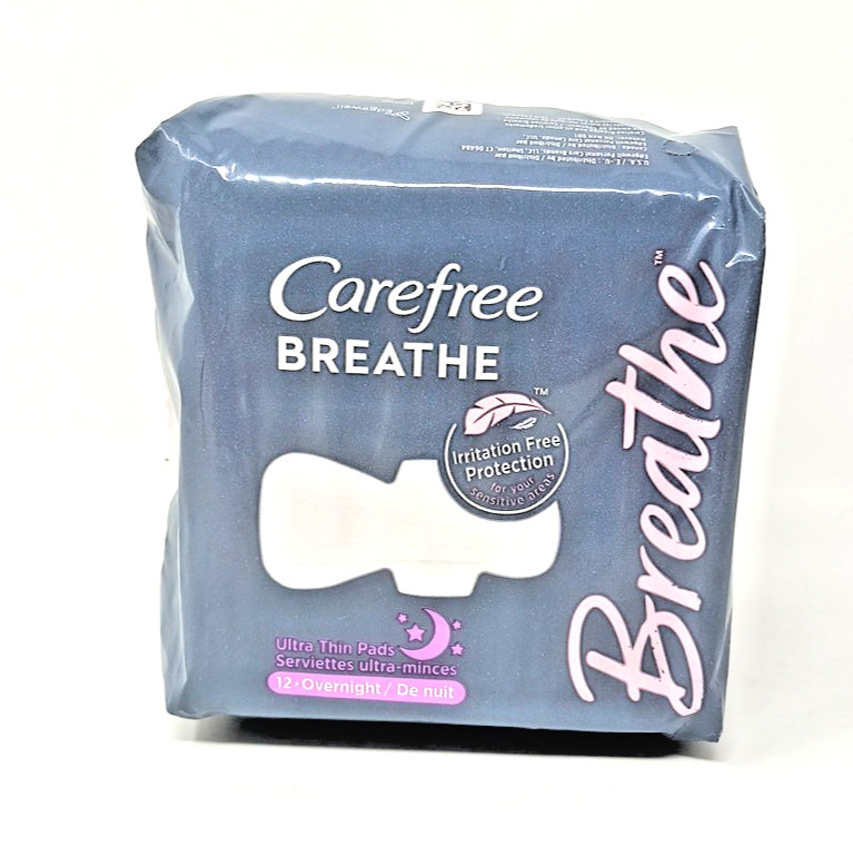 Carefree Breathe Overnight Ultra Thin Pads with Wings 12 Count Total