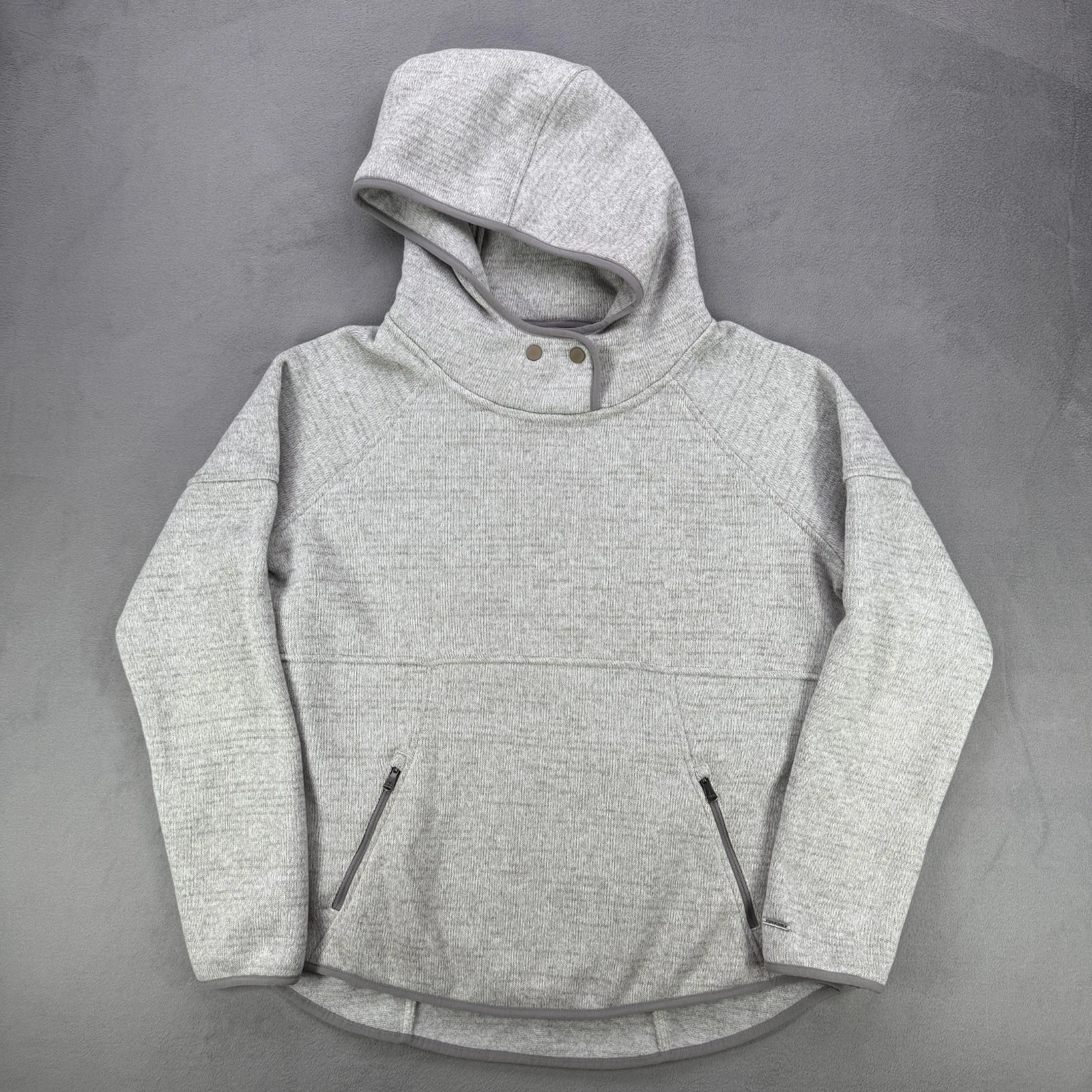 Prana Hoodie Womens XL Gray Tri Thermal Threads Pullover Snap Neck Sweatshirt