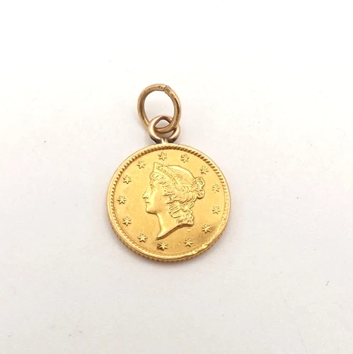 Genuine 1853 Liberty Head 1 Dollar $1 Gold Coin Charm Pendant Genuine 21.6k