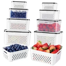 4 PCS Fruit Storage Containers for Fridge with Removable Colander, Airtight 