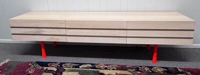 Blue Dot Lap Long and Low Credenza with Orange Steel Legs