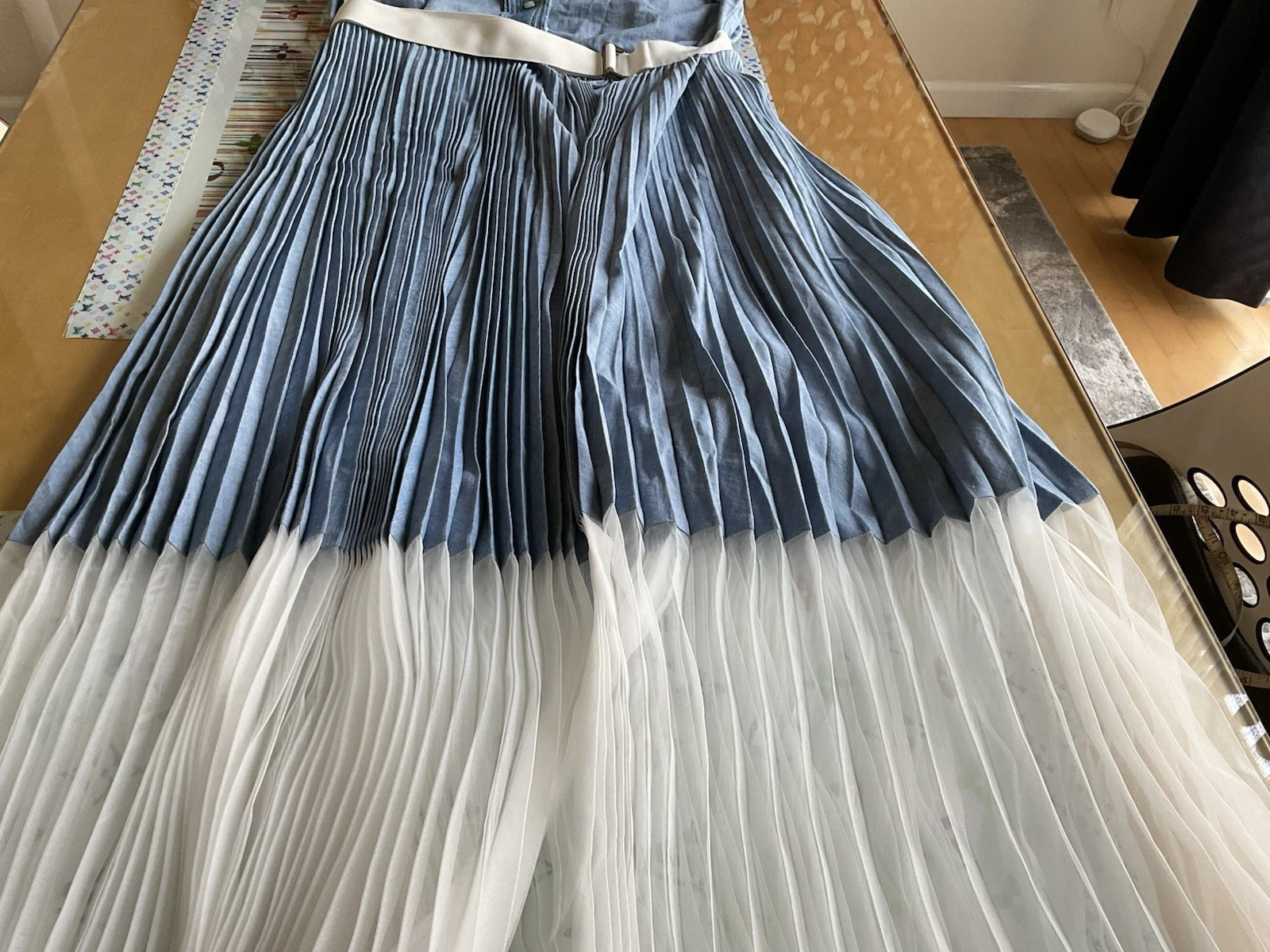 CAMICIA LUNGA SACAI DENIM COTONE PLISSETTATO (JP.2 US.6)