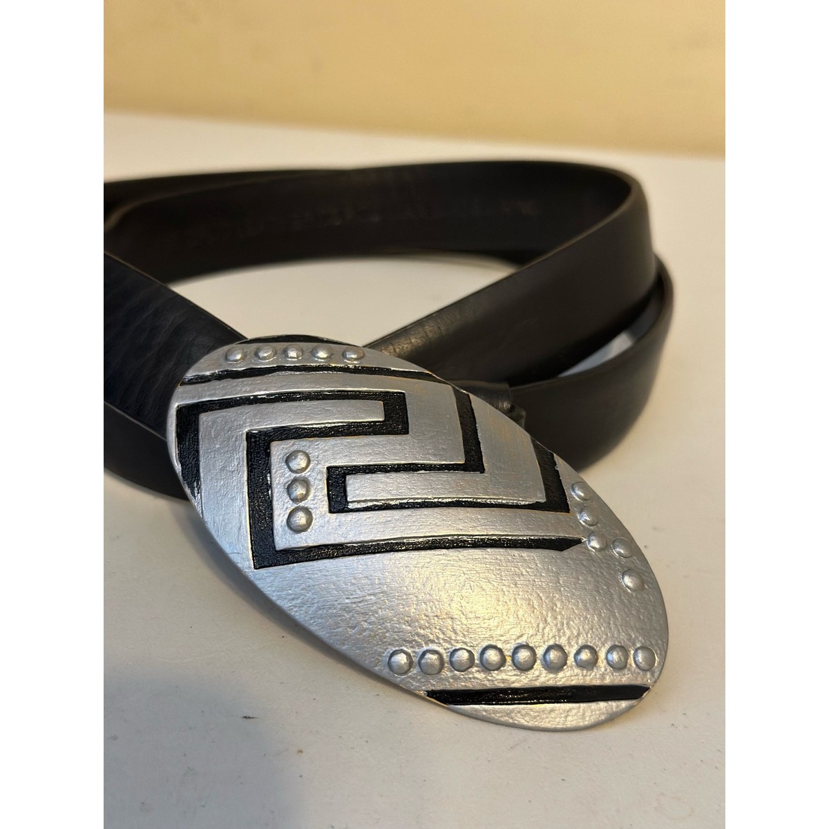 Chico’s Leather Aztec Design Hook Belt Black Chico main image 3