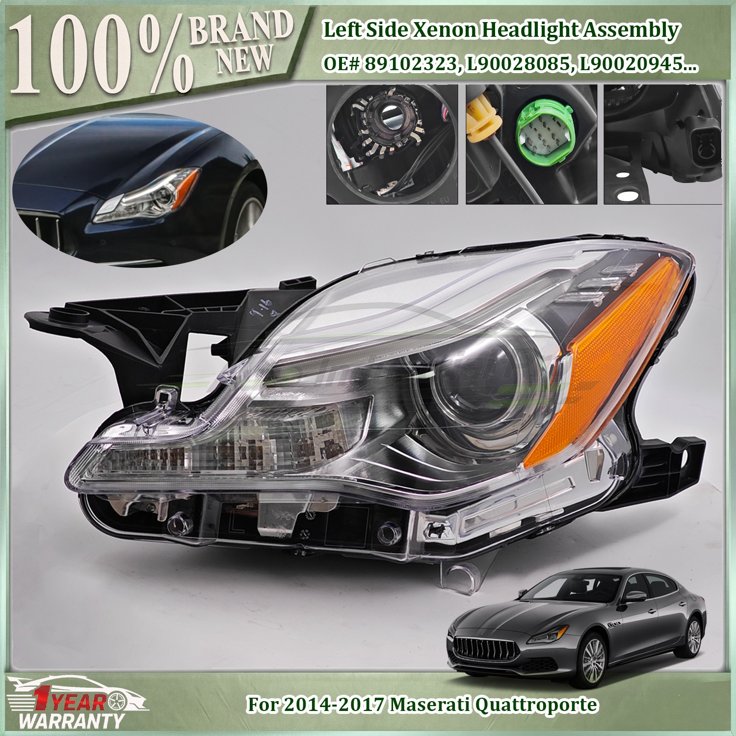 For 2014-2017 Maserati Quattroporte Xenon Headlight Left Driver Side 89102323