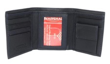 Genuine Leather Kids Slim Compact ID and Coin Pocket Trifold Boys Wallet Blac...