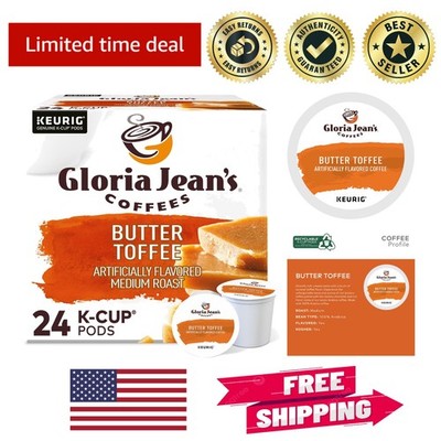Gloria Jean's Butter Toffee K-Cup Pods, 24 Count - Flavored Medium Roast Coffee