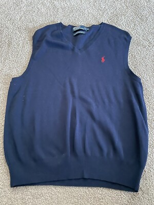 Polo Ralph Lauren V-Neck Sweater Vest Navy Blue Men's Large Pima