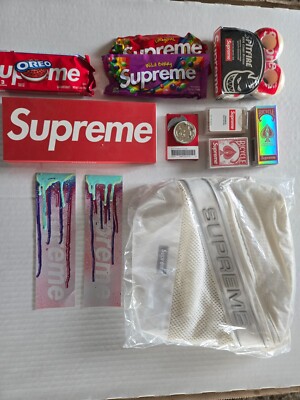 Supreme accessories lot including hand painted box logo stickers