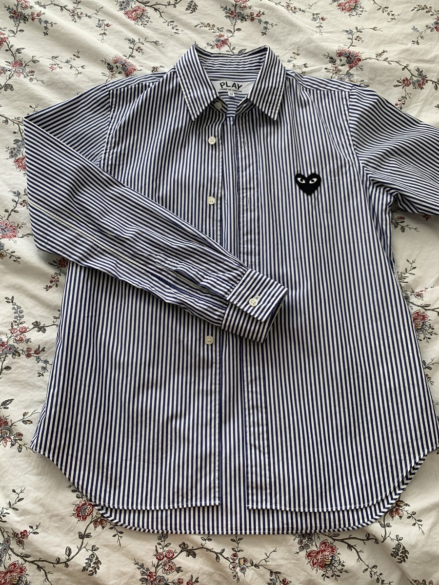 Play Comme Des Garcons Shirt Women M Stripe Blue White Button Down Top $270