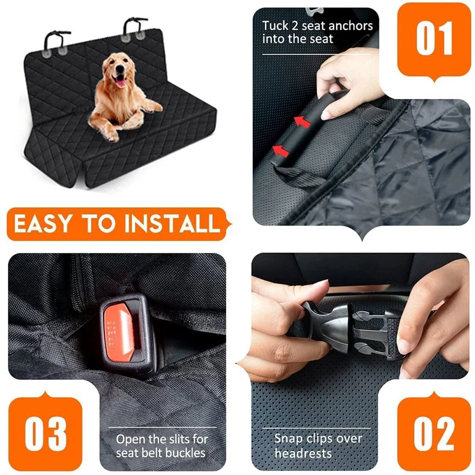 Dog Car Seat Cover Waterproof Back Seat Protector Non-Slip with 2 Dog Seat Belts - Image 3 of 4
