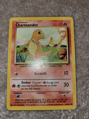 Charmander Basic Pokemon Card Pokemon Card Charmander 46/102 Base Set - Unlimited Edition (Moderately Played, Classic Fire Type) Charmander Basic Pokemon Card Pokemon Card Charmander 46/102 Base Set - Unlimited Edition (Moderately Played, Classic Fire Type)
