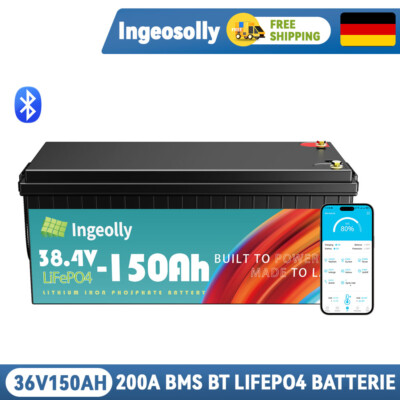 Bluetooth LiFePO4 36V 150Ah 10000+ Tiefzyklus Batterie BMS Solar Boot Golfwagen