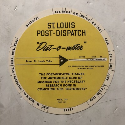 1967 St Louis Post Dispatch  Dist-O-Meter  Route & Mileage Calculator - RARE!