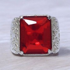 Garnet Emerald Cut Gemstone With 925 Sterling Silver Ring For Men's 955
