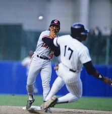 Tony Bernazard Cleveland Indians throws to first base as Mike Easl- Old Photo