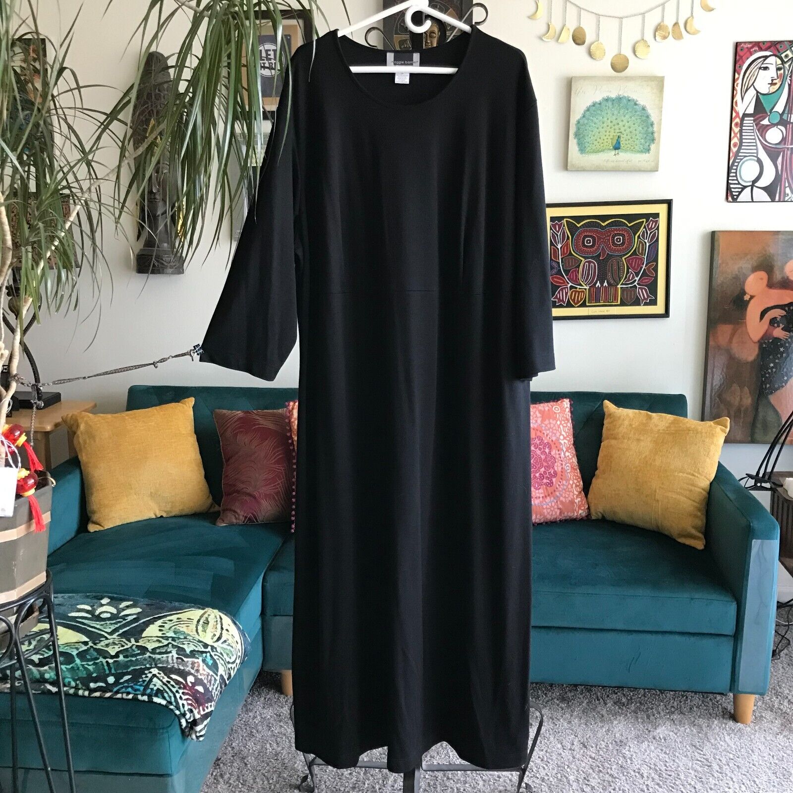 MAGGIE BARNES size 3X Jet Black Knit 3/4 Sleeve Long Maxi Dress