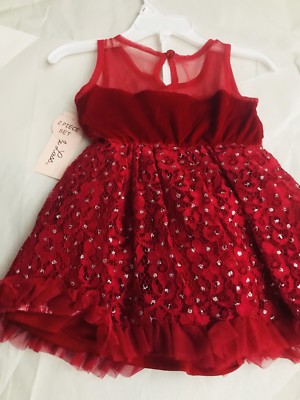 baby girl christmas dress 9-12 months Boutique Little Lass Baby Girl 12 Month Color Red Bow Dress 2 Piece  Christmas