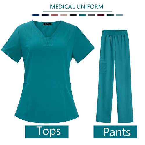 Set abbigliamento da lavoro infermiere uniforme medica cura animali domestici scrub tute sala operatoria - Foto 10 di 26
