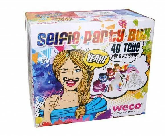 Weco Selfie Box 40 Teile für 8 Personen Partyzubehör Masken Silvester Party