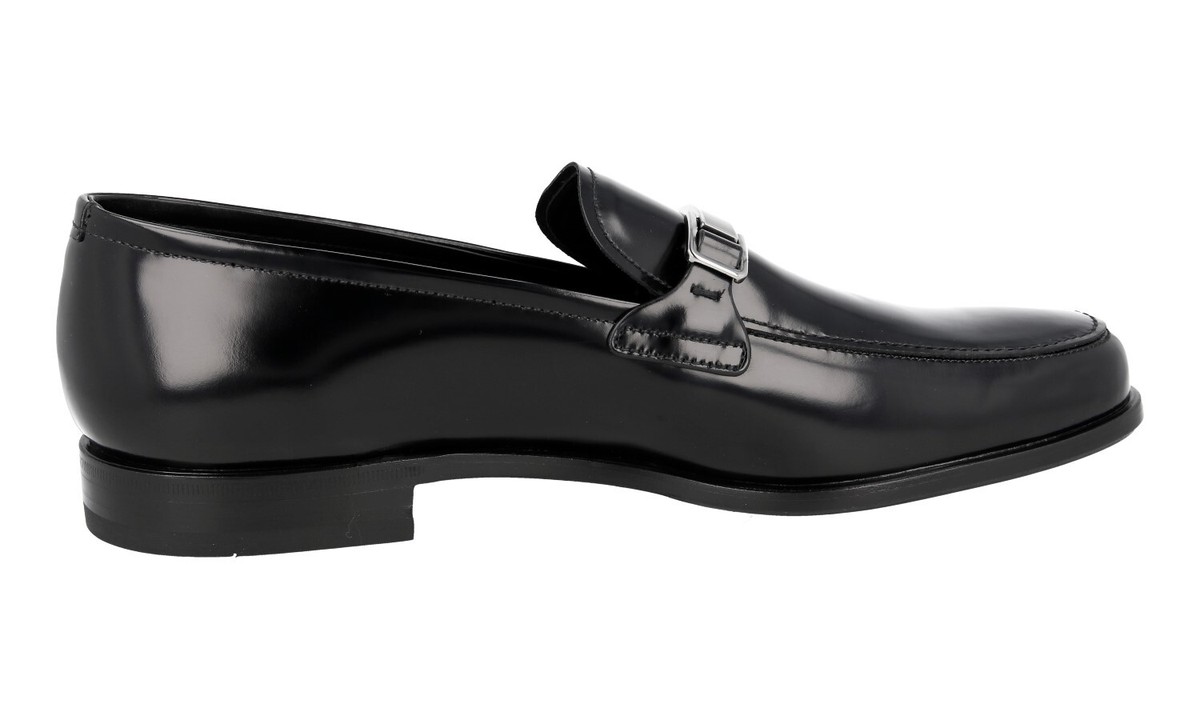 PRADA Leather Logo Loafer Slipper Dress Shoes US 10 PRADA LOGO DRESS SHOES LOAFER SLIPPER POLISHED BLACK LEATHER  main image 2