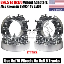 4Pc 8x6.5 To 8x170 Wheel Adapters 2" Inch For 1987-1998 Ford F-250 F-350 9/16-18