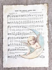 Vintage Style Cotton Paper Print Hark The Herald Angels Sing Song  Christmas 