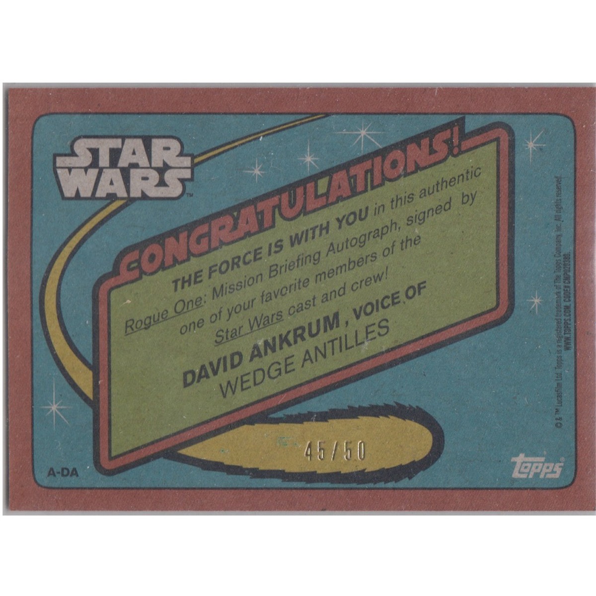 Topps Star Wars Rogue One Black Autograph David Ankrum Wedge