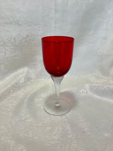 RUBY RED CLEAR TWISTED LONG STEM BOHEMIAN CRYSTAL WINE GLASS - Picture 6 of 6