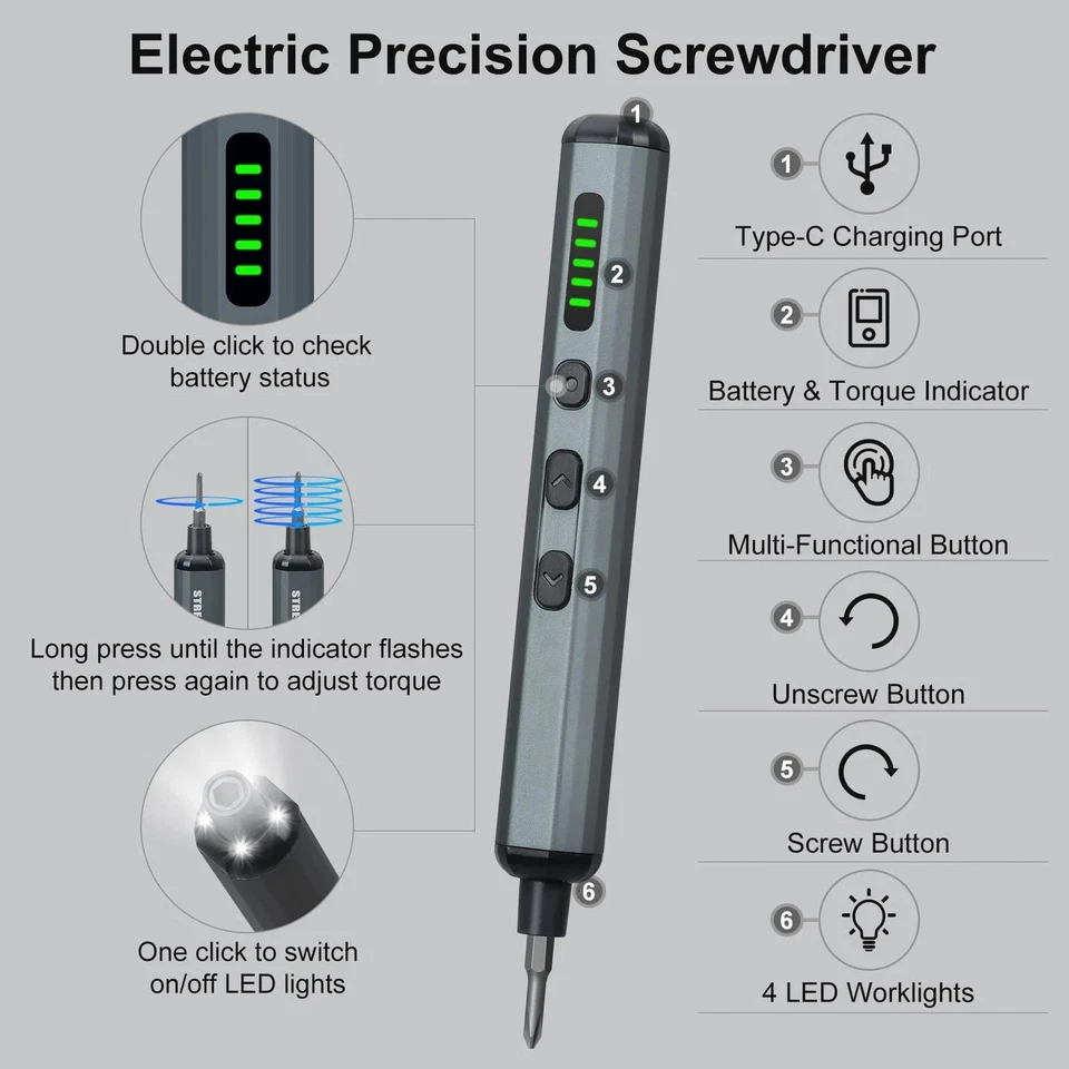 Mini Electric Screwdriver 68 in 1,Precision Screwdriver Set w/ 64 Magnetic Bits - Image 2 of 4