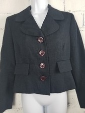 Talbots Petites Blazer size 8P Black Jacquard Floral print 4 button 2 pockets