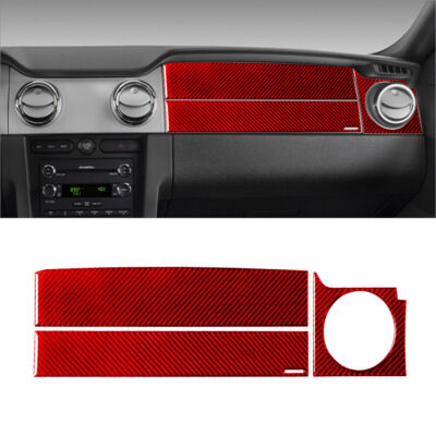 15-Piece Red Carbon Fiber Interior Trim Kit – Fits Ford Mustang 2005-2009 (LHD)