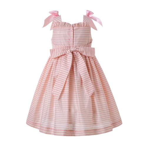 Striped Girl Handmade Smocked Dress Princess Formal Birthday Party Pageant Pink - Picture 3 of 10