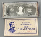 1988 Washington Mint 4ozt .999 Silver Proof $5 Bar w/case/cert L24622
