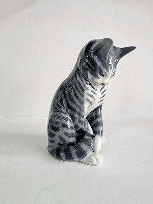 Vintage Royal Copenhagen Katze Figur #340 grau gestreift Tabby Danish Porzellan