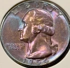 Toned Superb Gem BU 1954 S Washington Quarter 90% Silver- Problem Free