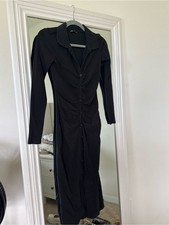 Zara Black Long-Sleeve Button-Front Midi Dress Size Small