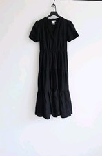 Cynthia Rowley Black Tiered Linen Blend Short Sleeves Midi Dress Women's Size S