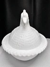 Large Vintage Indiana Glass Milk Glass Hen On A Nest 7"